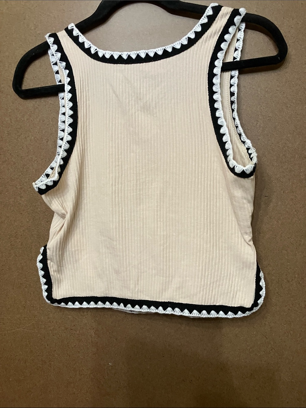 Beige Ribbed Tank Top with Black Contrast Trim - Picture 7 of 8